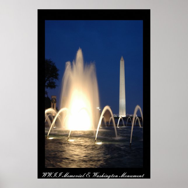 Washington Monument Overlooks WWII Memorial Poster (Front)