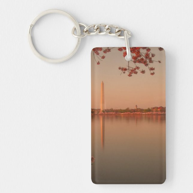 Washington Monument Sakura at sunset. Key Ring (Front)