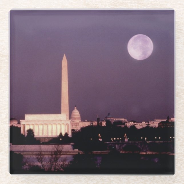Washington Monument, the Capitol and Jefferson Glass Coaster (Front)
