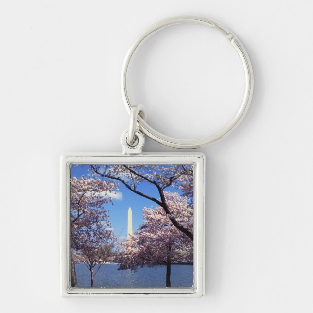 Washington Monument Through Cherry Blossoms Key Ring (Front)