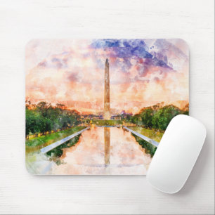 Washington Monument watercolor during sunset Mouse Mat
