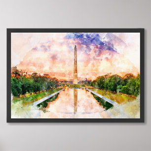 Washington Monument watercolor during sunset Photo Print
