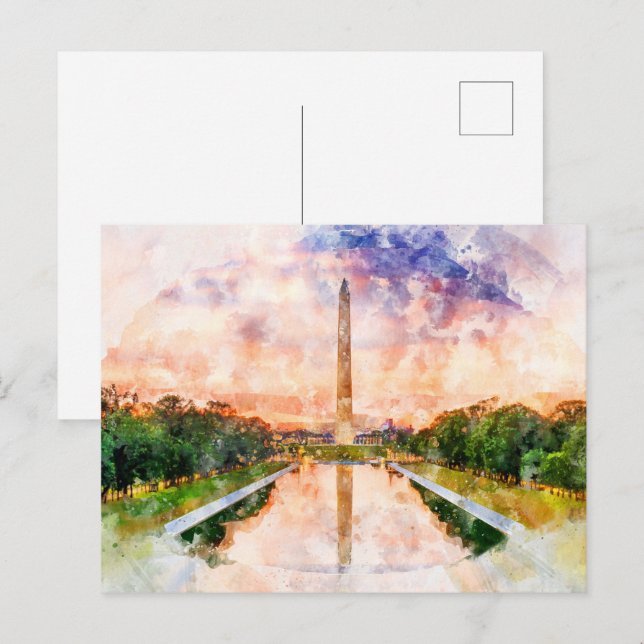 Washington Monument watercolor during sunset Postcard (Front/Back)