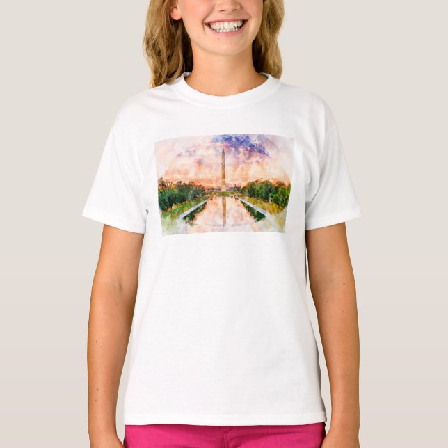 Washington Monument watercolor during sunset T-Shirt (Front)