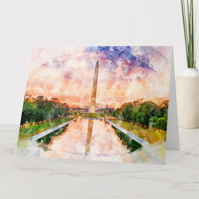 Washington Monument watercolor during sunset Thank You Card (Front)