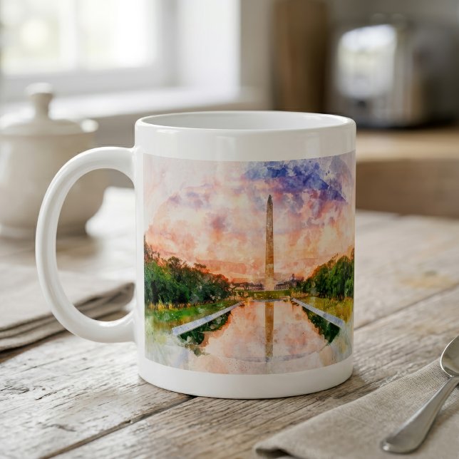 Washington Monument Watercolor Sunset Reflection Coffee Mug (Washington Monument Watercolor Sunset Reflection. Coffee Mug)