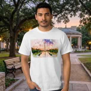Washington Monument Watercolor Sunset Reflection T-Shirt