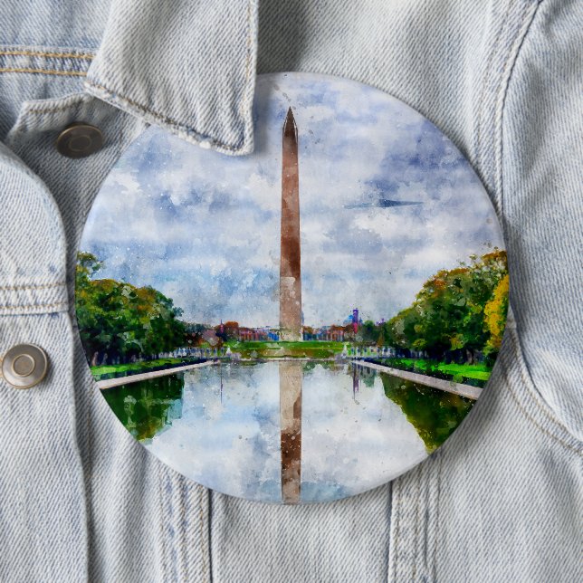 Washington Monument watercolor with reflection 6 Cm Round Badge (In Situ)