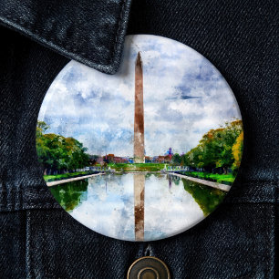 Washington Monument Watercolor with Reflection 6 Cm Round Badge