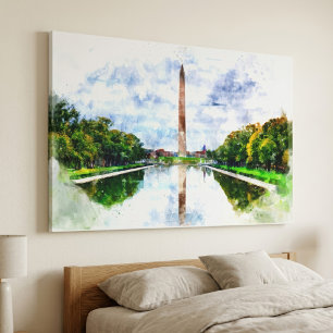 Washington Monument Watercolor with Reflection Canvas Print