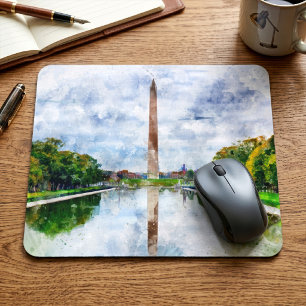 Washington Monument Watercolor with Reflection Mouse Mat