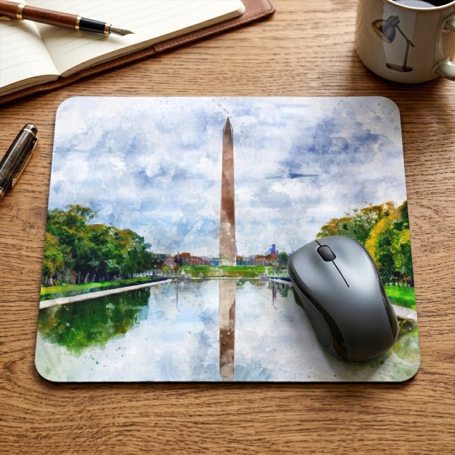 Washington Monument Watercolor with Reflection Mouse Mat (Washington Monument Watercolor with Reflection. Mouse Pad)