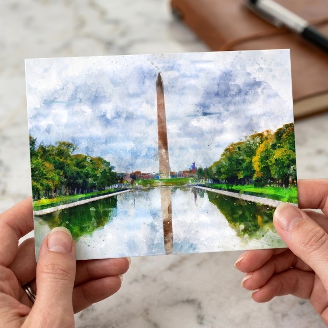 Washington Monument Watercolor with Reflection Postcard (Washington Monument Watercolor with Reflection. Postcard )