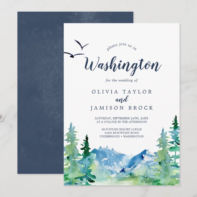 Washington Mountain Destination Wedding Invitation (Front/Back)