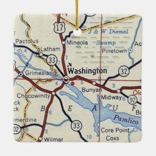 Washington NC Vintage Map Ceramic Ornament