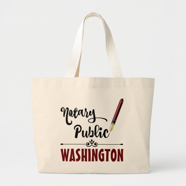 Washington Notary Public Ink Pen Large Tote Bag (Front)
