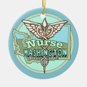 Washington Nurse Caduceus Ceramic Tree Decoration