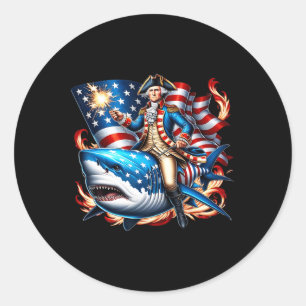 Washington Riding Shark Funny July 4th American Fl Classic Round Sticker