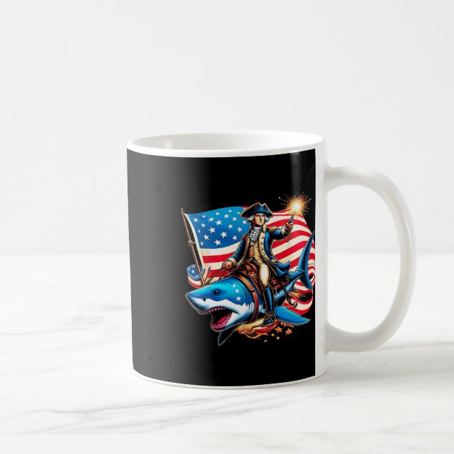 Washington Riding Shark Funny July 4th American Fl Coffee Mug (Right)