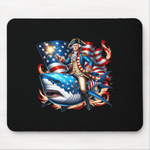Washington Riding Shark Funny July 4th American Fl Mouse Mat