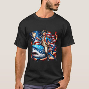Washington Riding Shark Funny July 4th American Fl T-Shirt