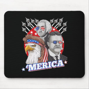 Washington Roosevelt Bald Eagle 4th Of July Patrio Mouse Mat