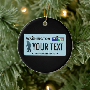 Washington Sasquatch License Plate Ceramic Tree Decoration