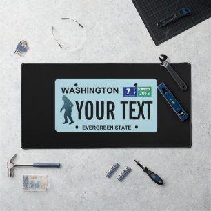 Washington Sasquatch License Plate  Desk Mat