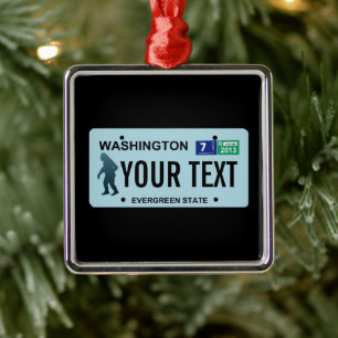 Washington Sasquatch License Plate Metal Tree Decoration