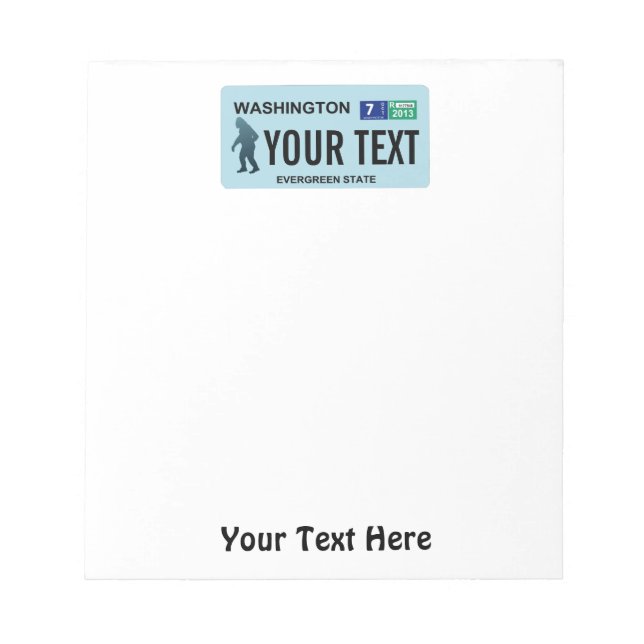 Washington Sasquatch License Plate Notepad (Front)