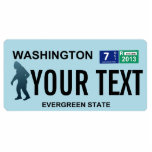 Washington Sasquatch License Plate Photo Sculpture Magnet<br><div class="desc">The dark silhouette of Sasquatch (Bigfoot) on a blank Washington license plate. Add your own text. License plates for additional states and other entities (Canadian provinces, foreign countries) upon request. Add your own text. If you live or travel in rural areas of the Pacific Northwest you may possibly come across...</div>