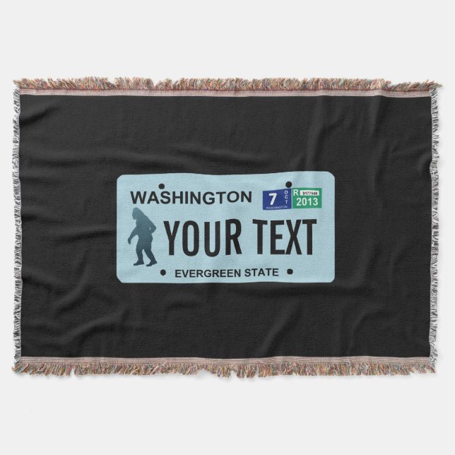 Washington Sasquatch License Plate Throw Blanket (Front)
