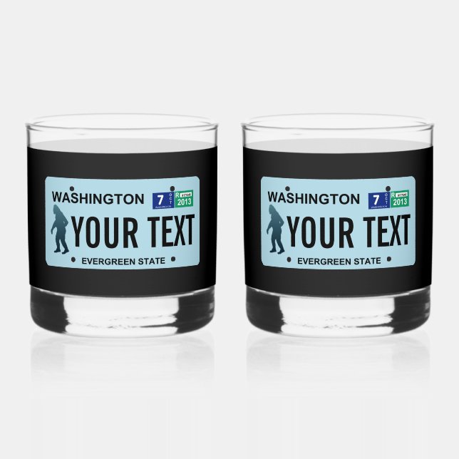 Washington Sasquatch License Plate Whiskey Glass (Front)