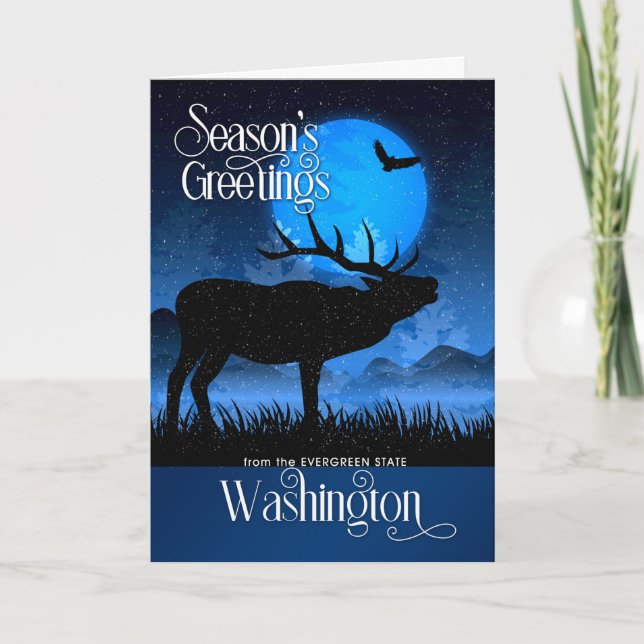 Washington Season's Greetings Woodland Moose Holiday Card (Front)