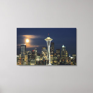 Washington, Seattle, Skyline at night from Kerry 1 Canvas Print