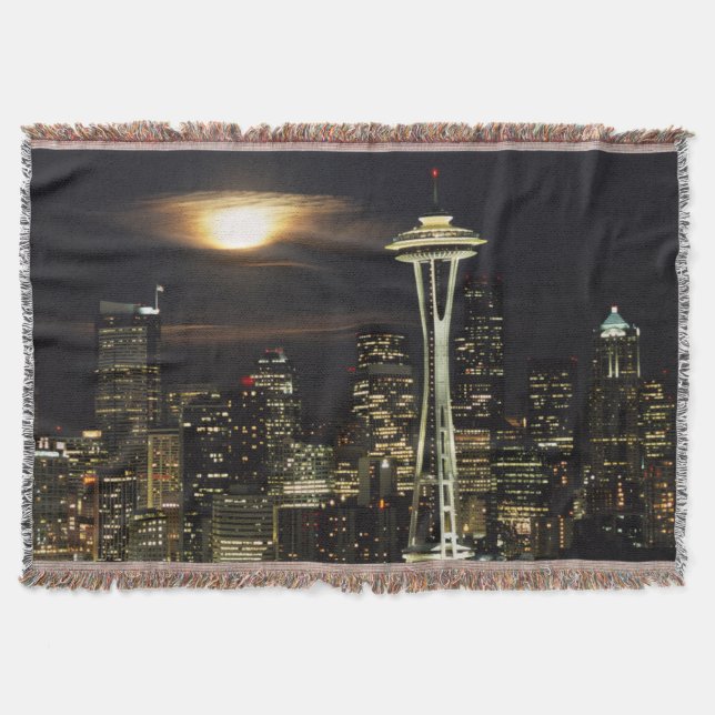 Washington, Seattle, Skyline at night from Kerry 2 Throw Blanket (Front)