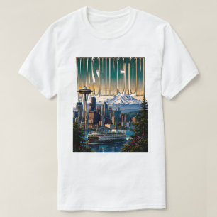 Washington Seattle Skyline Evergreen Mountain View T-Shirt