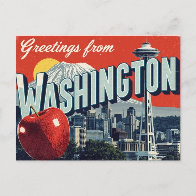 Washington Seattle Space Needle Apple Postcard (Front)