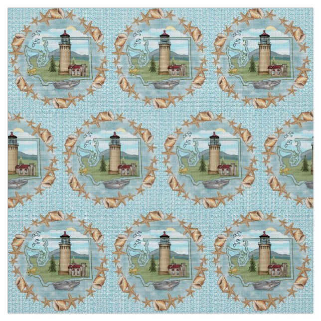 Washington Shells Lighthouse Fabric (Swatch)
