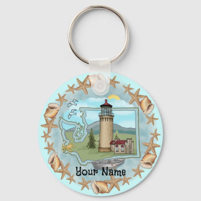 Washington Shells Lighthouse  Key Ring (Front)