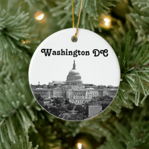 Washington Skyline Etched Ceramic Tree Decoration