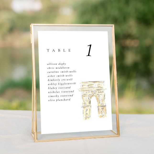 Washington Sq Park New York Wedding Seating Chart (Watercolor Washington Square Park New York City wedding table number seating chart sign.)
