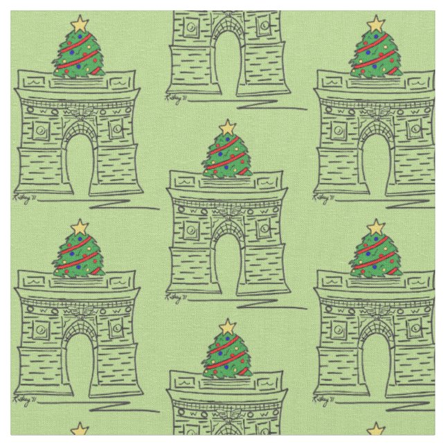 Washington Square Christmas Tree NYC Holiday Fabric (Close Up)