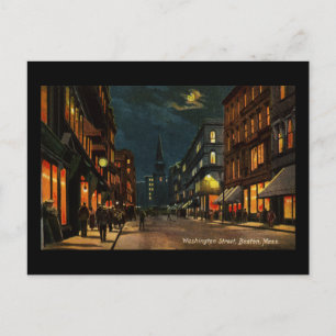 Washington St Boston MA at Night Postcard