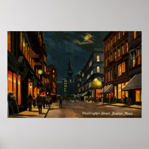 Washington St Boston MA at Night Poster