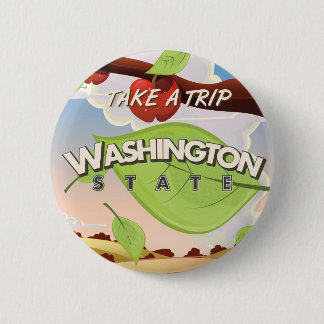 Washington State Apple tree Travel Poster Cartoon. 6 Cm Round Badge