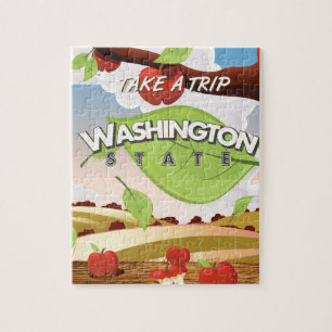 Washington State Apple tree Travel Poster Cartoon Jigsaw Puzzle