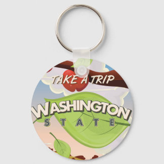 Washington State Apple tree Travel Poster Cartoon. Key Ring