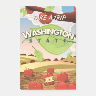 Washington State Apple tree Travel Poster Cartoon. Post-it Notes