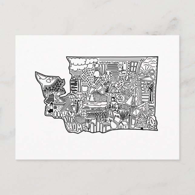 Washington State Doodle Postcard (Front)